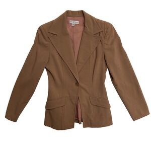 Bebe‎ Blazer Womens 4 Tan One Button Long Sleeve Pockets